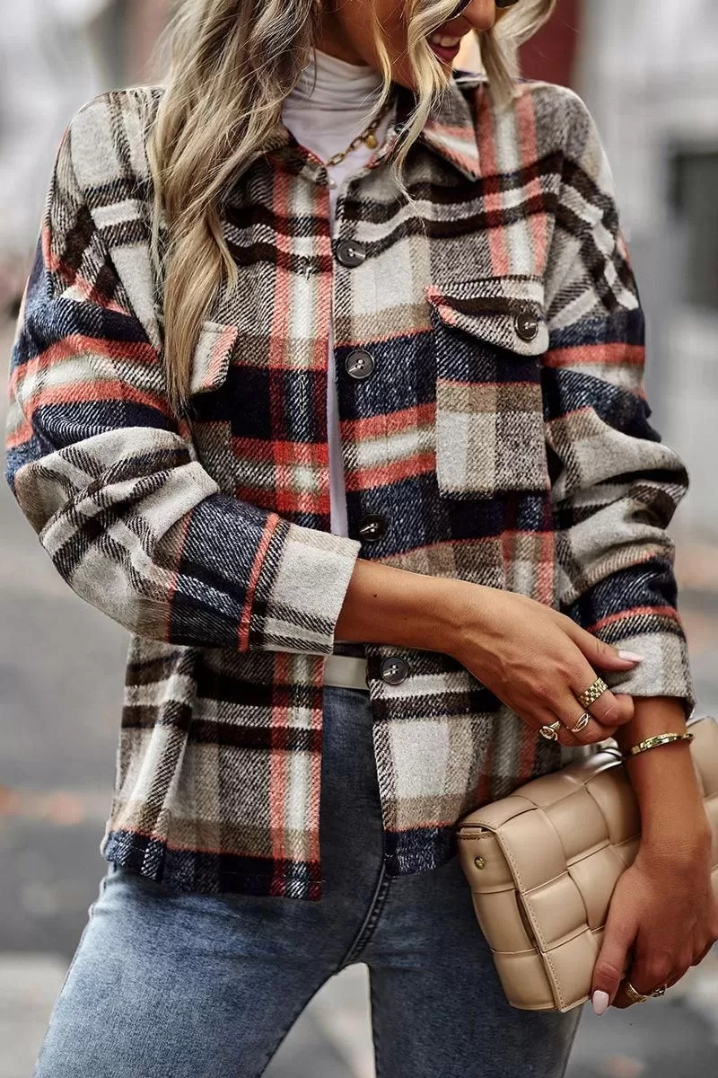 PLAID PATTERN MIDI LENGTH BUTTONED JACKET