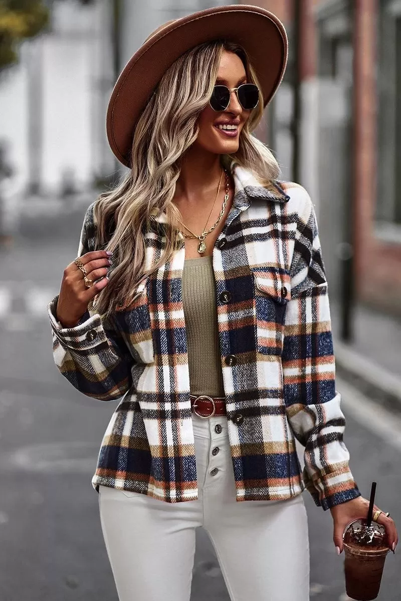 PLAID PATTERN MIDI LENGTH BUTTONED JACKET