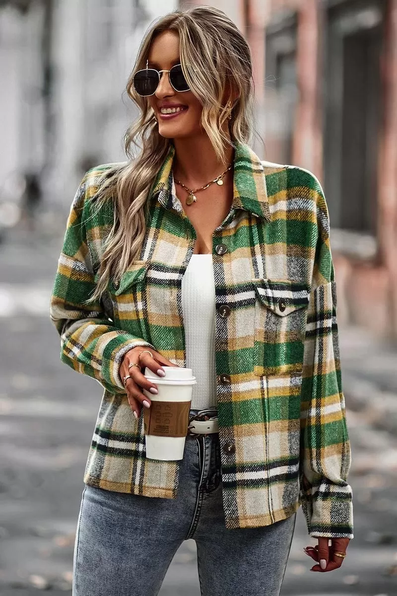 PLAID PATTERN MIDI LENGTH BUTTONED JACKET