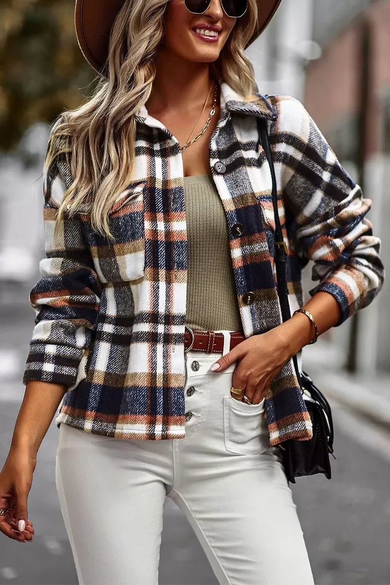 PLAID PATTERN MIDI LENGTH BUTTONED JACKET