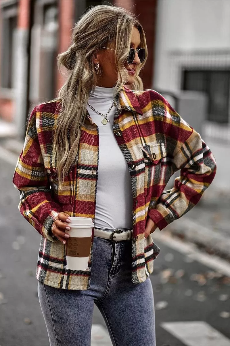 PLAID PATTERN MIDI LENGTH BUTTONED JACKET