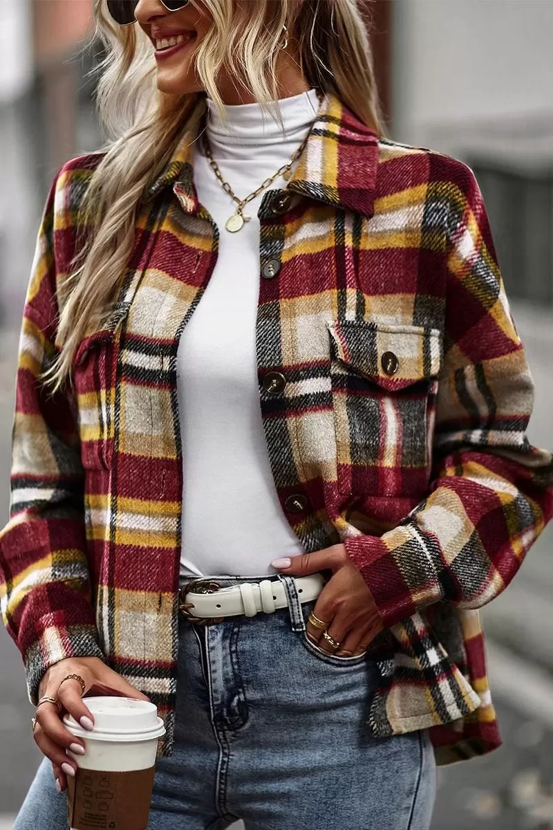 PLAID PATTERN MIDI LENGTH BUTTONED JACKET