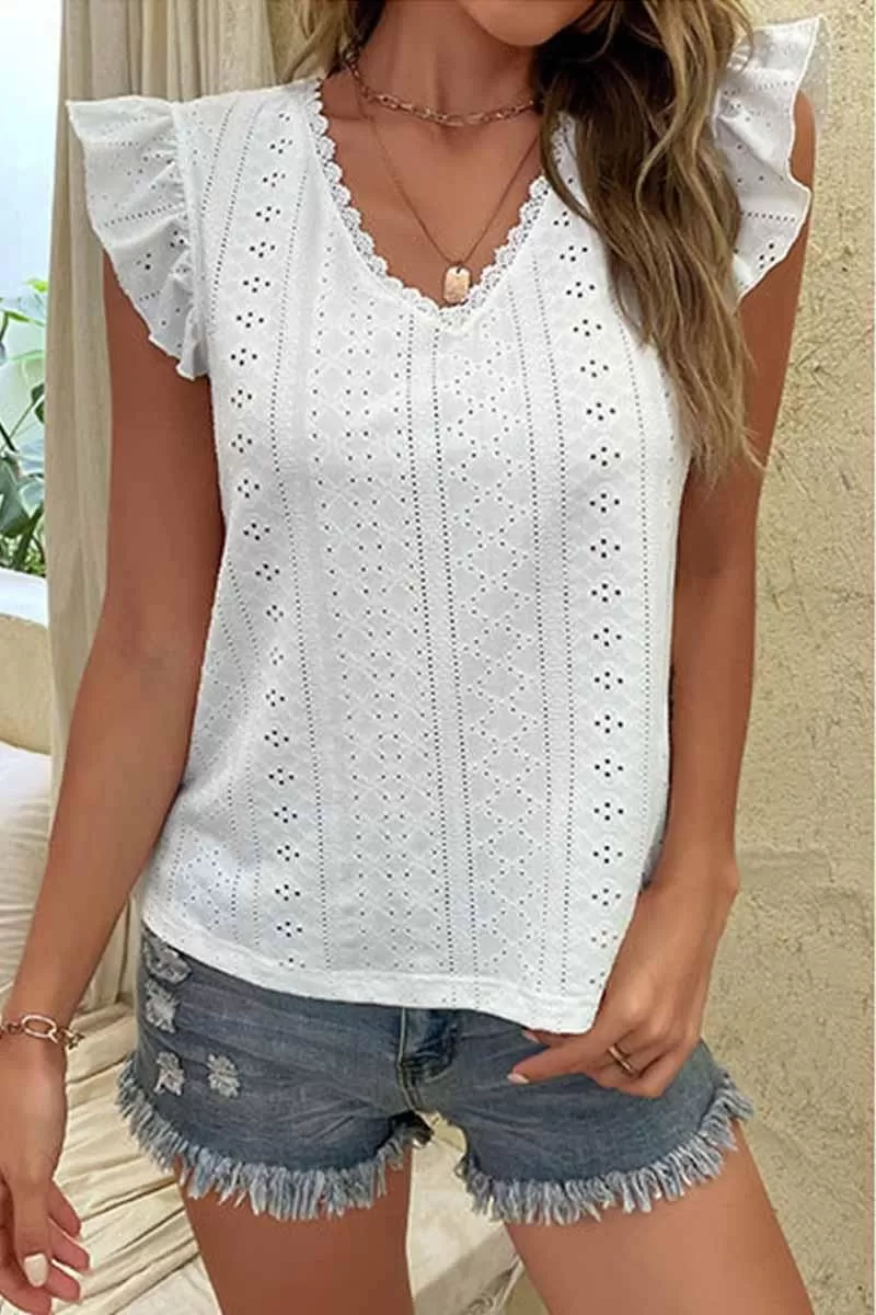 PUNCHING LACE ANGEL WINGS SLEEVE TUNIC TOP