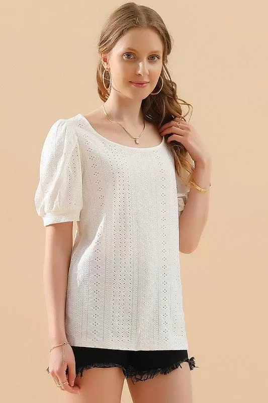 PUNCHING LACE PUFF HEM SLEEVE T SHIRTS