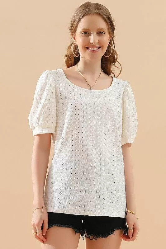 PUNCHING LACE PUFF HEM SLEEVE T SHIRTS