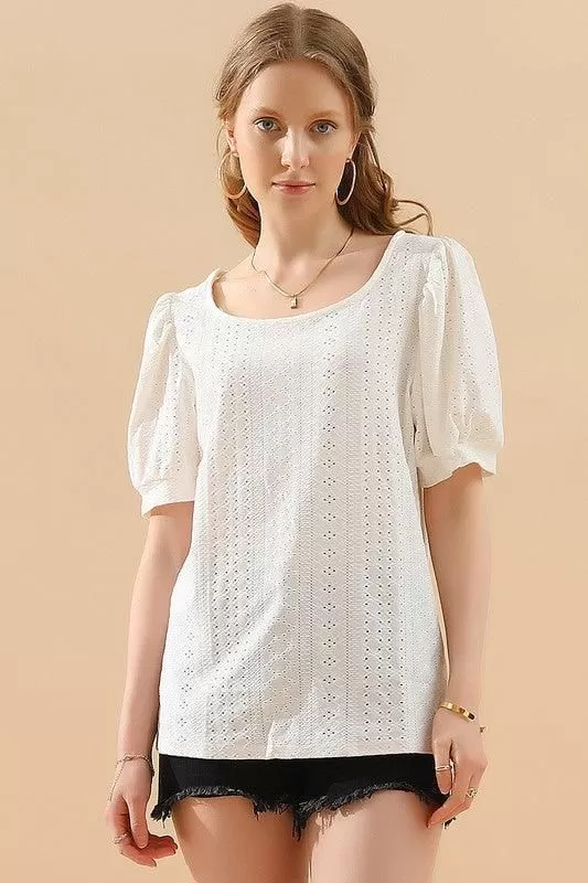 PUNCHING LACE PUFF HEM SLEEVE T SHIRTS