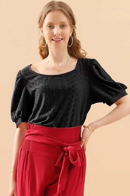 PUNCHING LACE PUFF HEM SLEEVE T SHIRTS