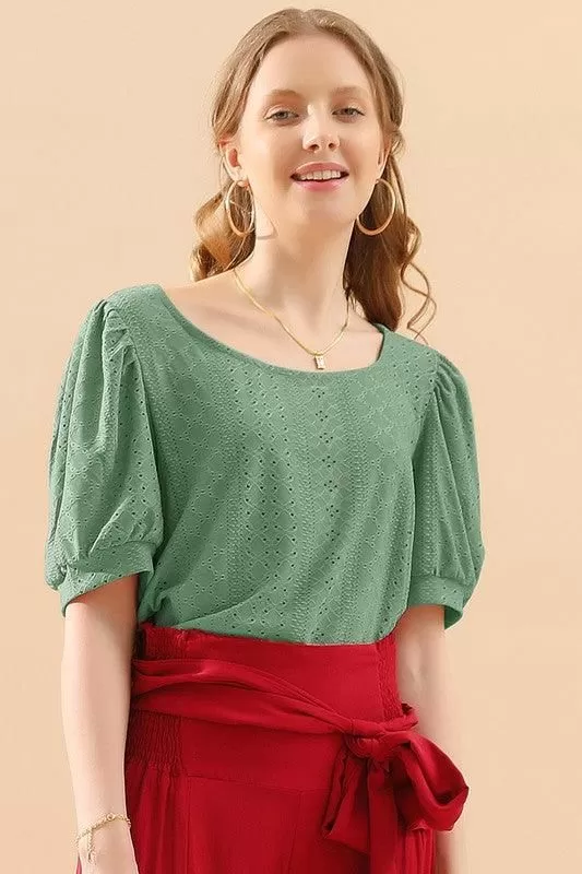 PUNCHING LACE PUFF HEM SLEEVE T SHIRTS