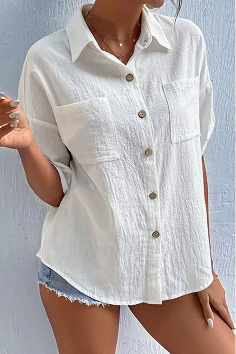 ROLL UP POCKET BUTTON UP LOOSE COLLAR SHIRTS