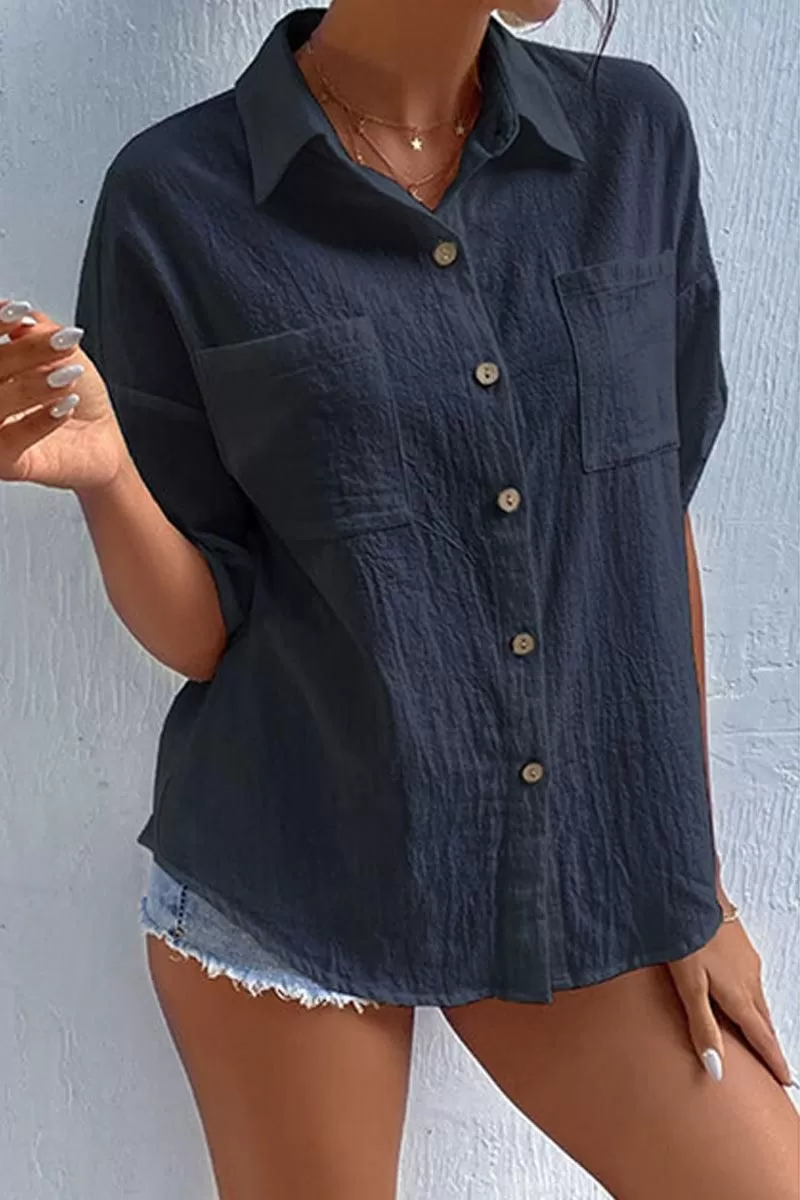 ROLL UP POCKET BUTTON UP LOOSE COLLAR SHIRTS