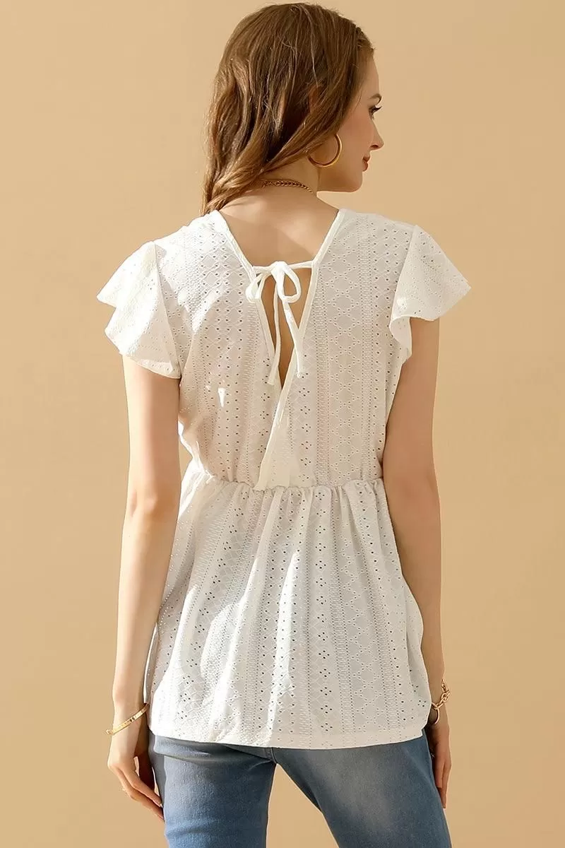 RUFFLED ELASTIC WAIST PUNCHING LACE TEE