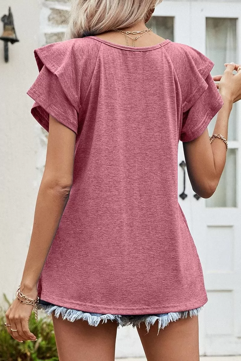 RUFFLED SHORT SLEEVE CASUAL TUNIC TOP