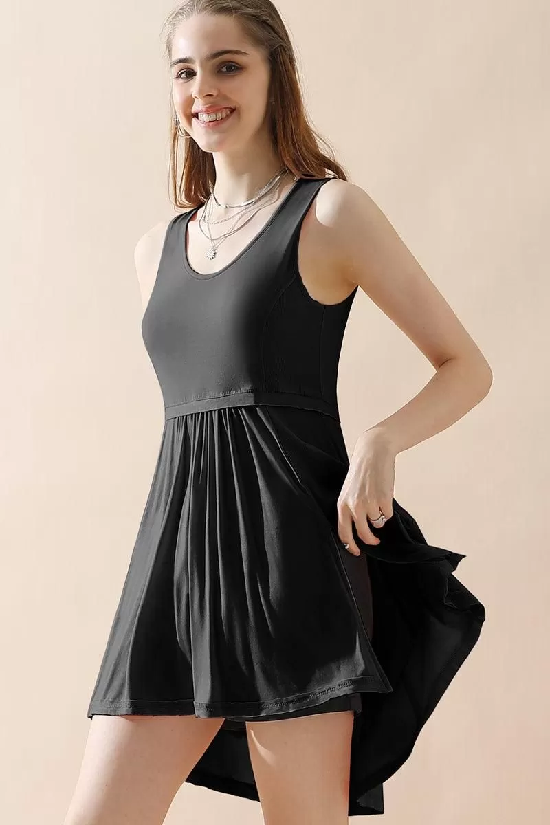 SCOOP NECK SLEEVLESS RUFFLE LONG TOP