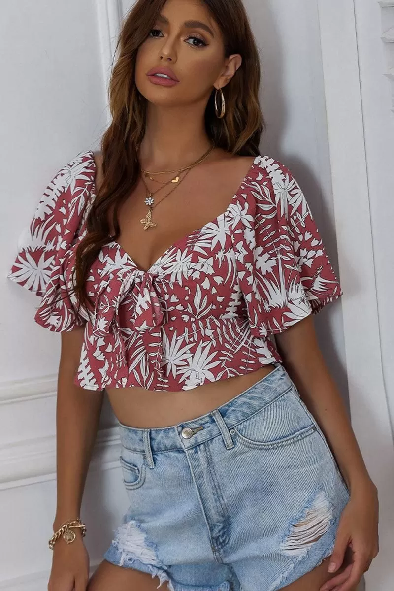 SEXY TIED PRINT CROP TOP