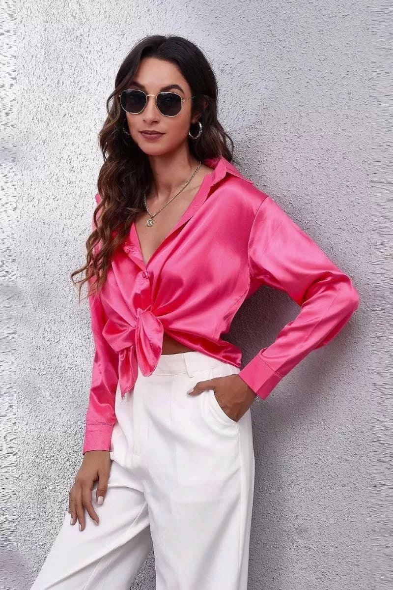 Solid Color Silk Long Sleeved Shirt