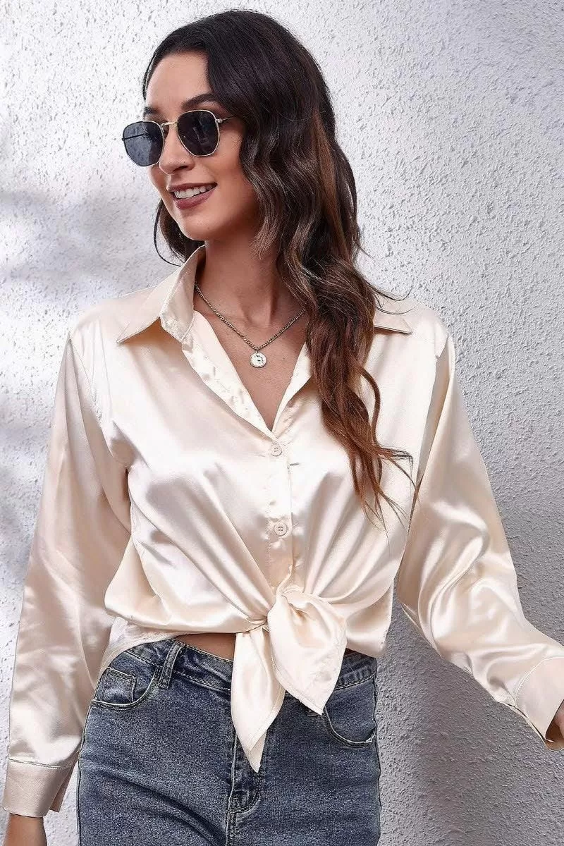 Solid Color Silk Long Sleeved Shirt