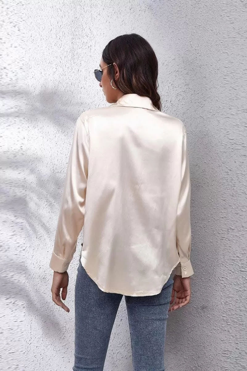 Solid Color Silk Long Sleeved Shirt