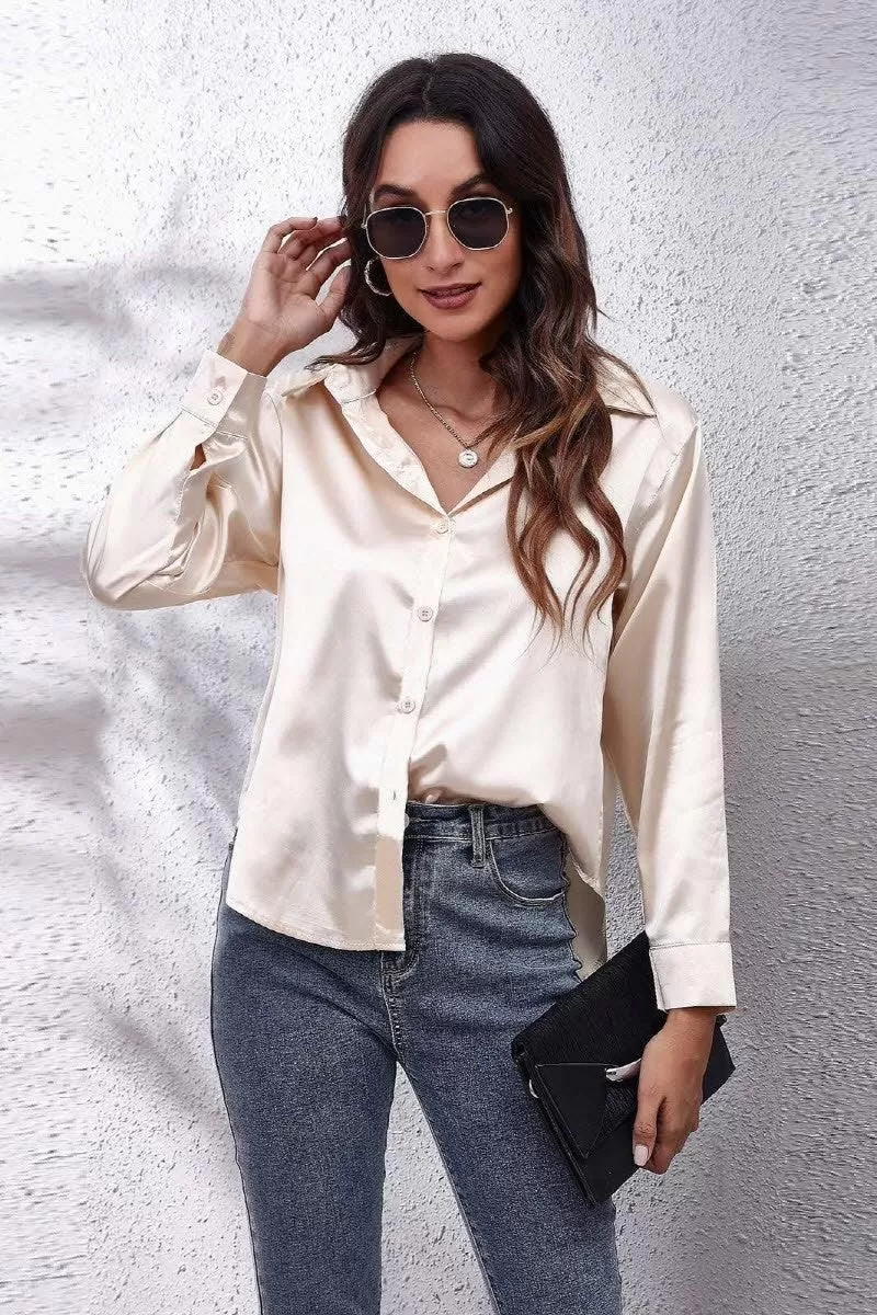 Solid Color Silk Long Sleeved Shirt