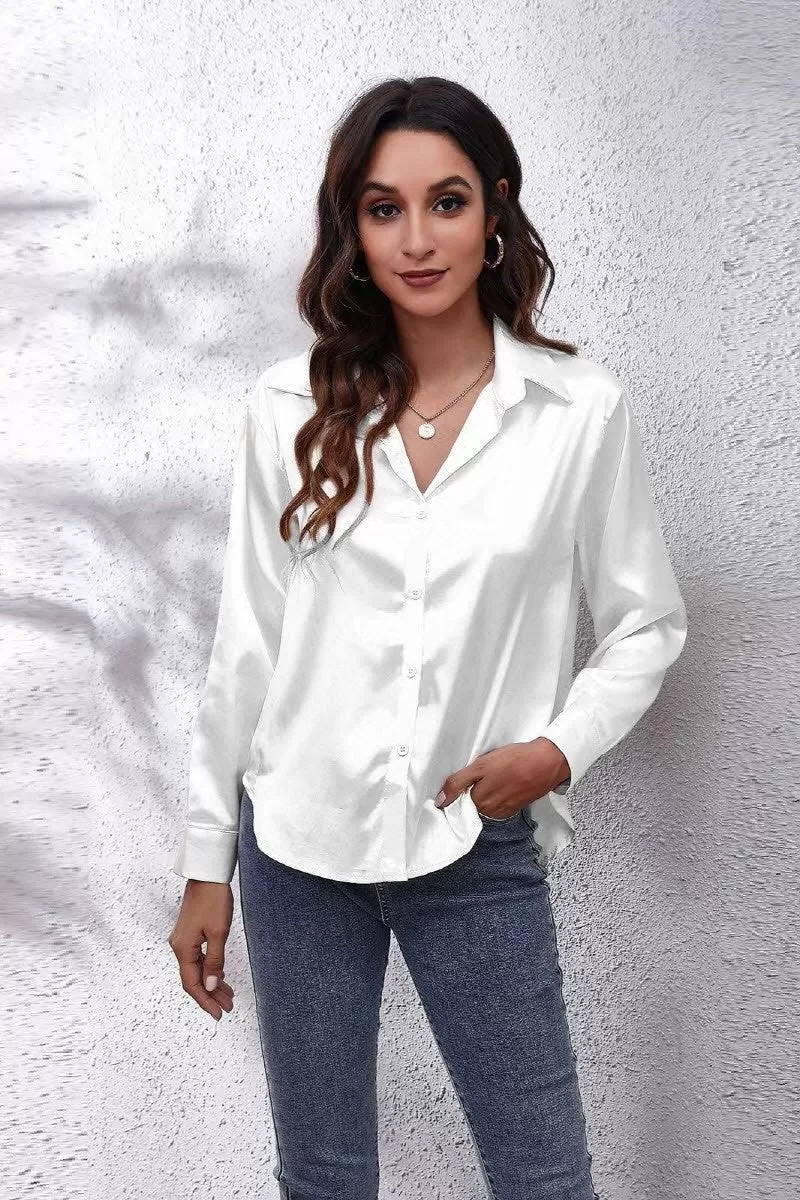 Solid Color Silk Long Sleeved Shirt