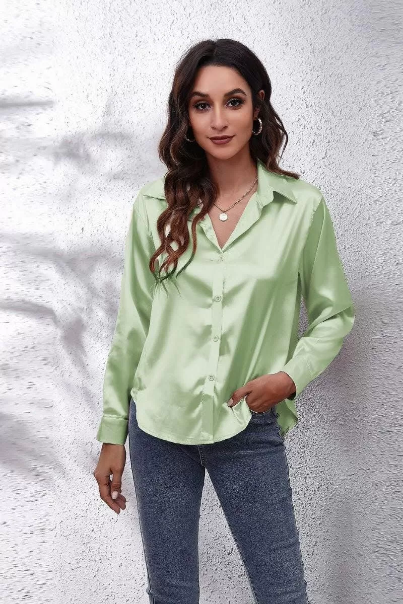 Solid Color Silk Long Sleeved Shirt