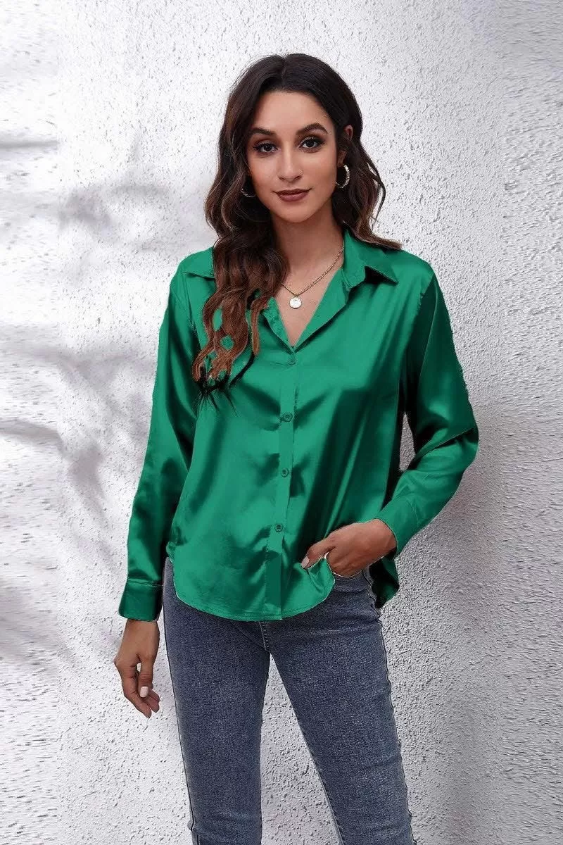 Solid Color Silk Long Sleeved Shirt