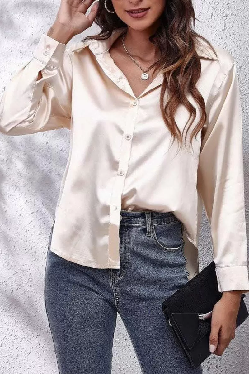 Solid Color Silk Long Sleeved Shirt