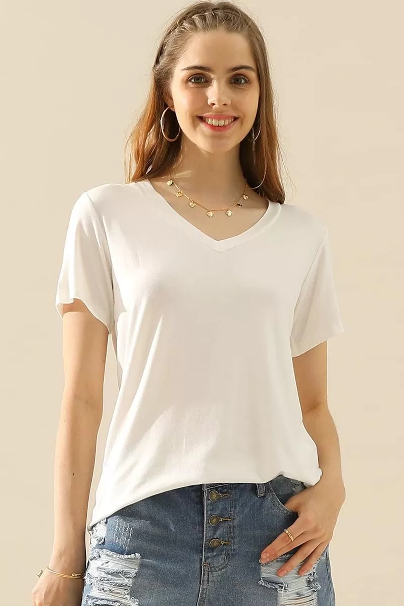 SOLID V NECK SHORT SLEEVE T SHIRT TEE SHIRTS TOPS