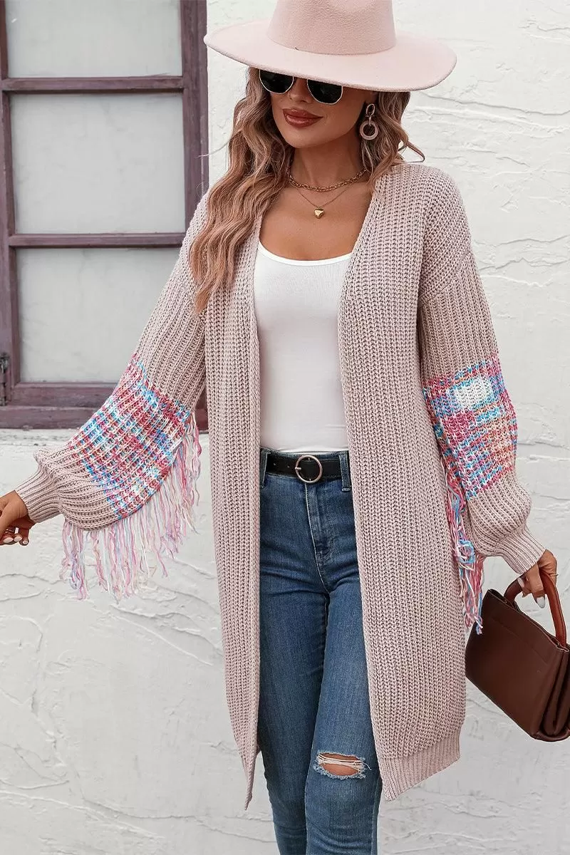 TASSEL DETAILED SLEEVE OVERSIZED LONG CARDIGAN