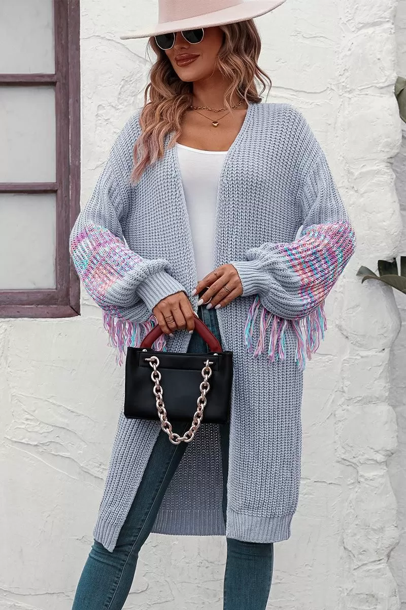 TASSEL DETAILED SLEEVE OVERSIZED LONG CARDIGAN