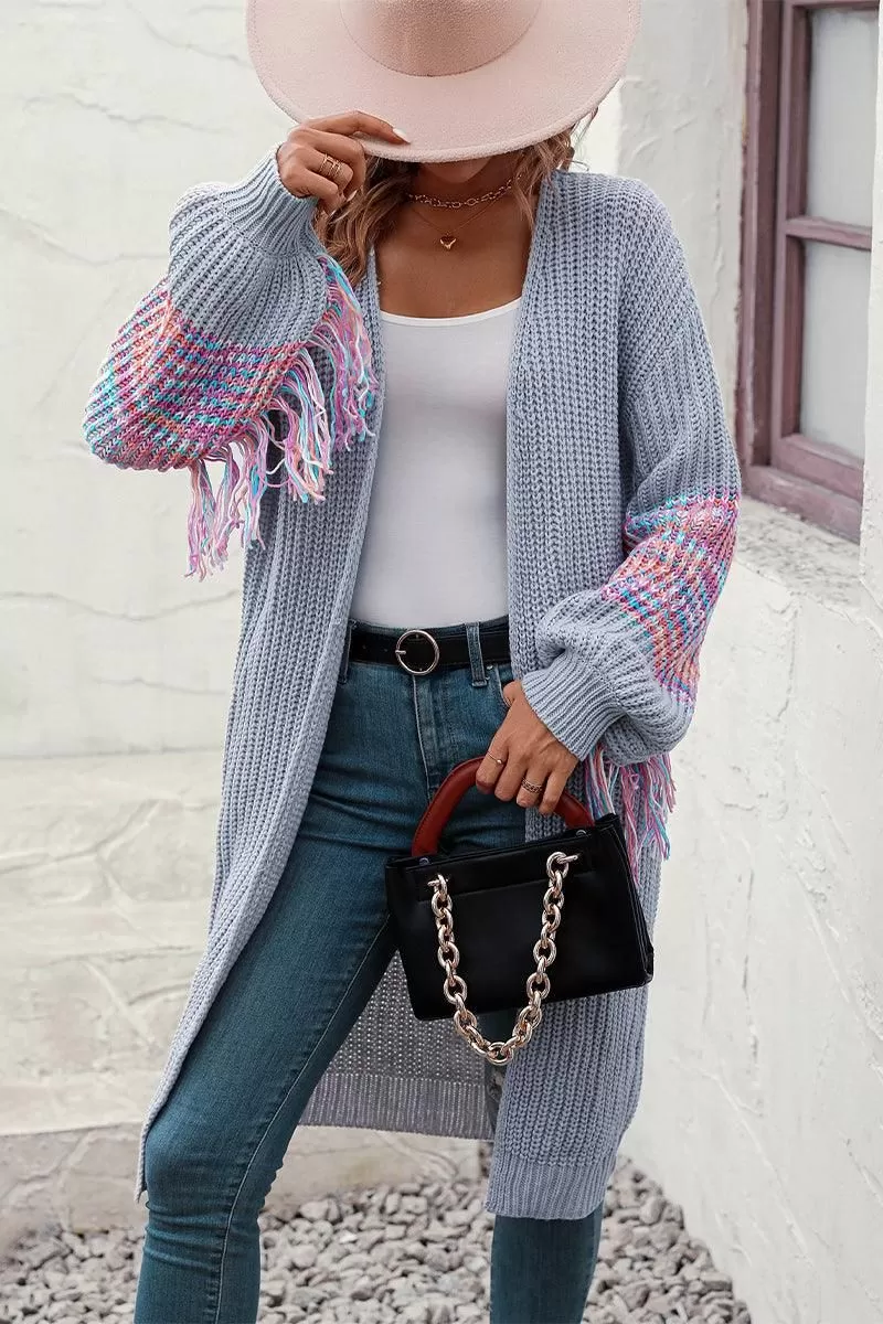 TASSEL DETAILED SLEEVE OVERSIZED LONG CARDIGAN