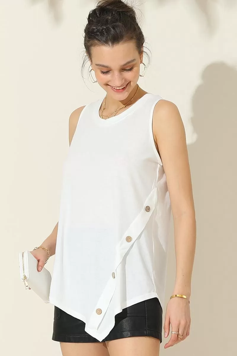 U NECK BOTTON SIDE BUTTON UP SLEEVELESS TOP