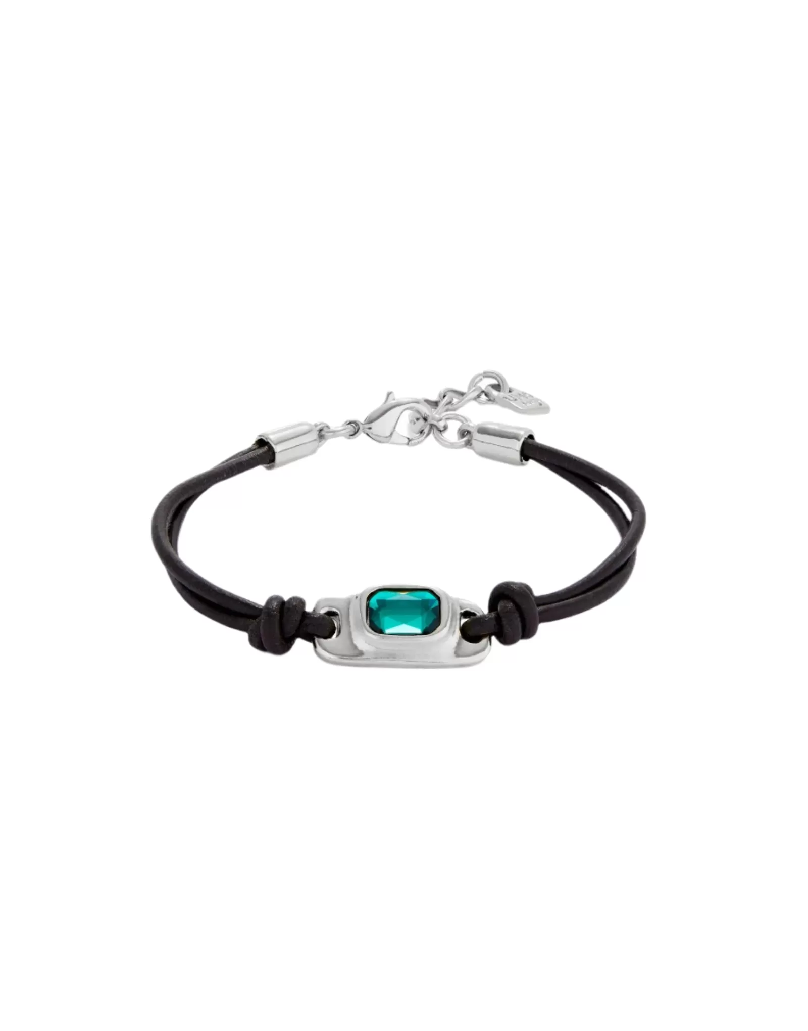 UNOde50 Ser Magnetica Silver-Plated Green Crystal Leather Bracelet - Medium