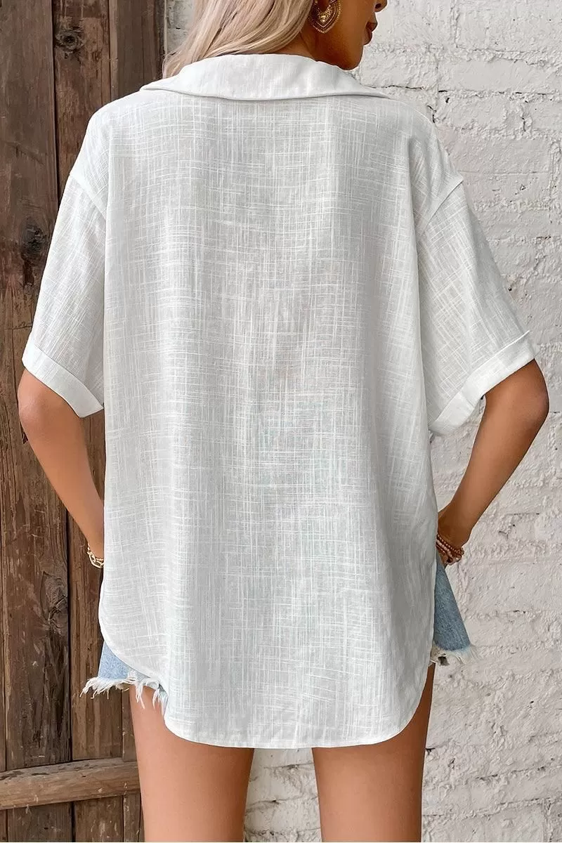 V COLLAR NECK BUTTON LOOSE LINEN SHIRTS