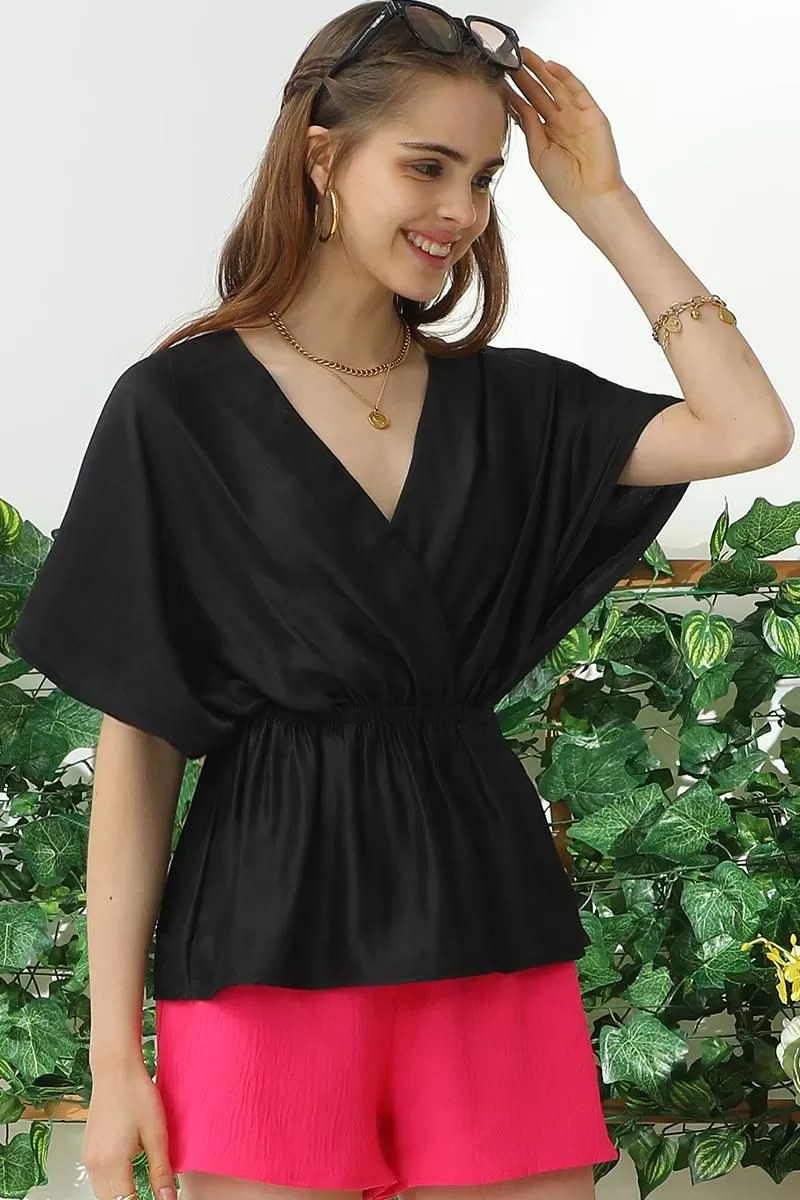 V NECK BATWING SLEEVE SLIK BLOUSE TOP