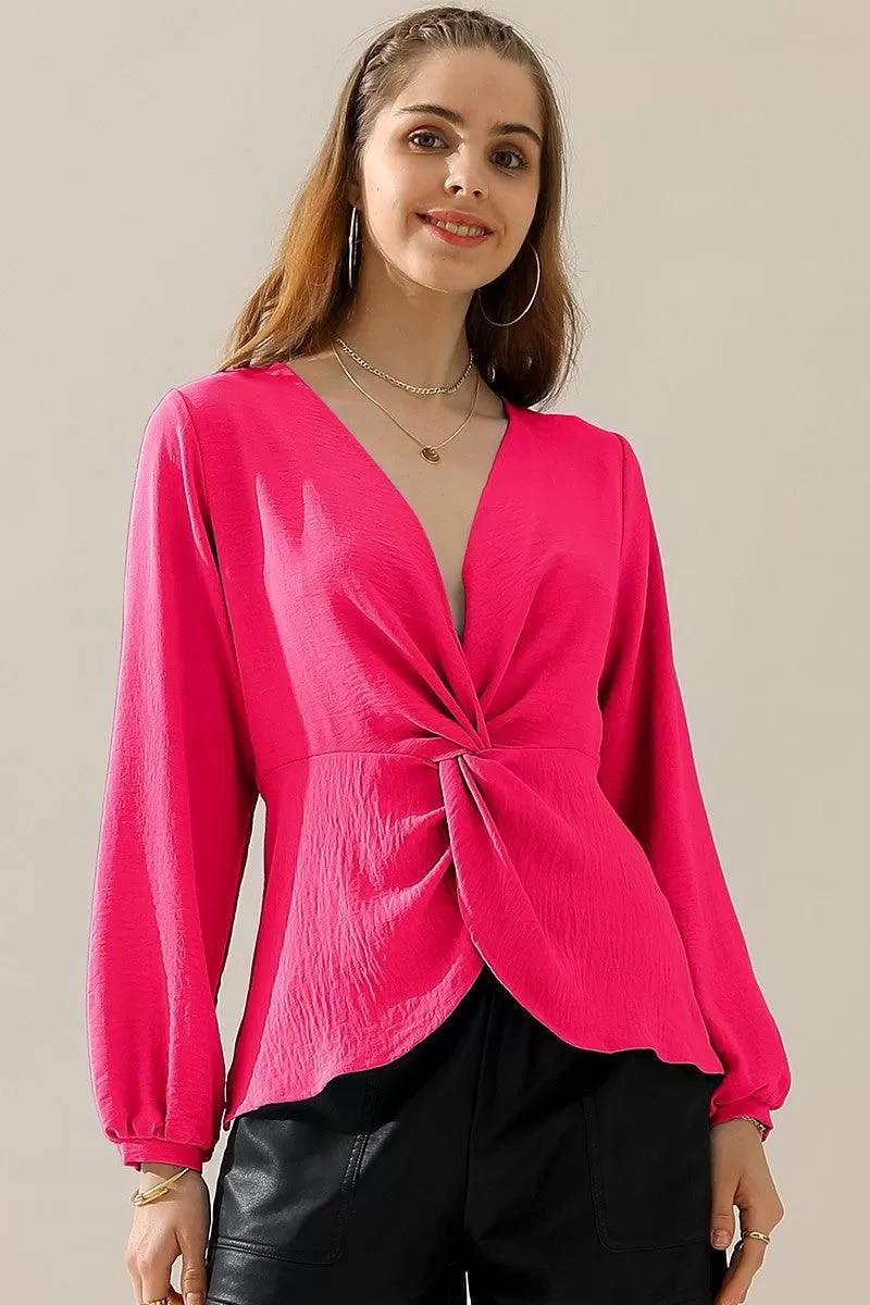 V NECK LONG SLEEVE Z TWIST RUFFLE BLOUSE TOP