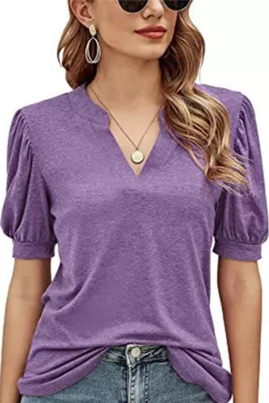 V NECK WRINKLED PUFF SLEEVE LOOSE TOP