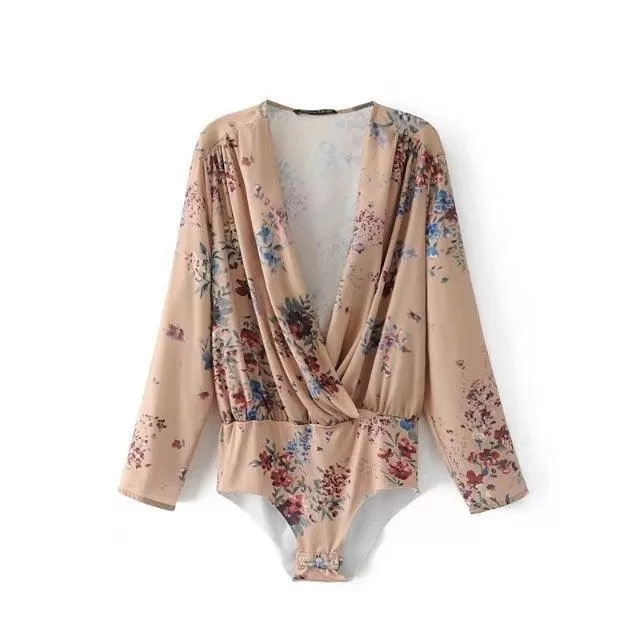 VINTAGE FLORAL WRAP BODYSUIT