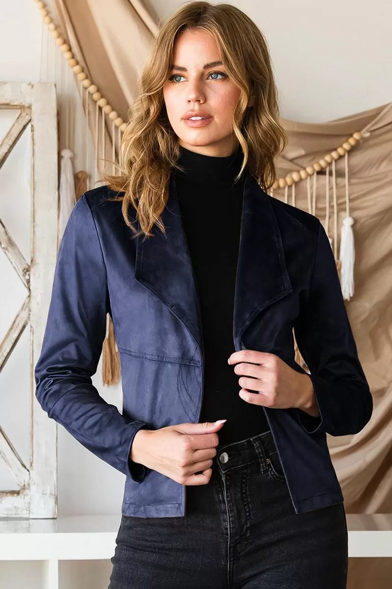 WATERFALL FAUX SUEDE OVER HIP LENGTH JACKET