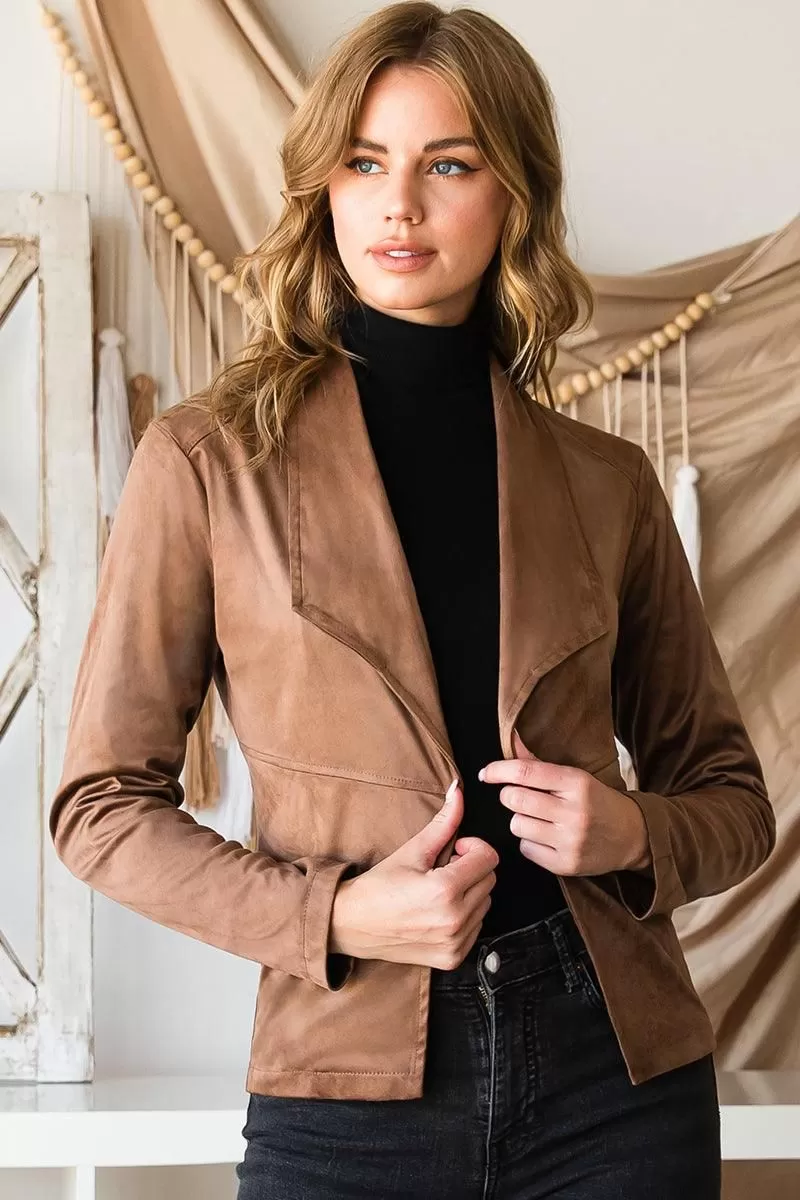 WATERFALL FAUX SUEDE OVER HIP LENGTH JACKET