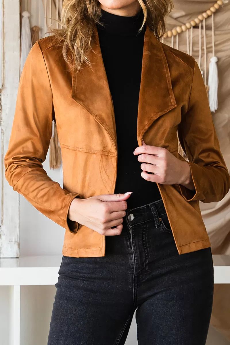 WATERFALL FAUX SUEDE OVER HIP LENGTH JACKET