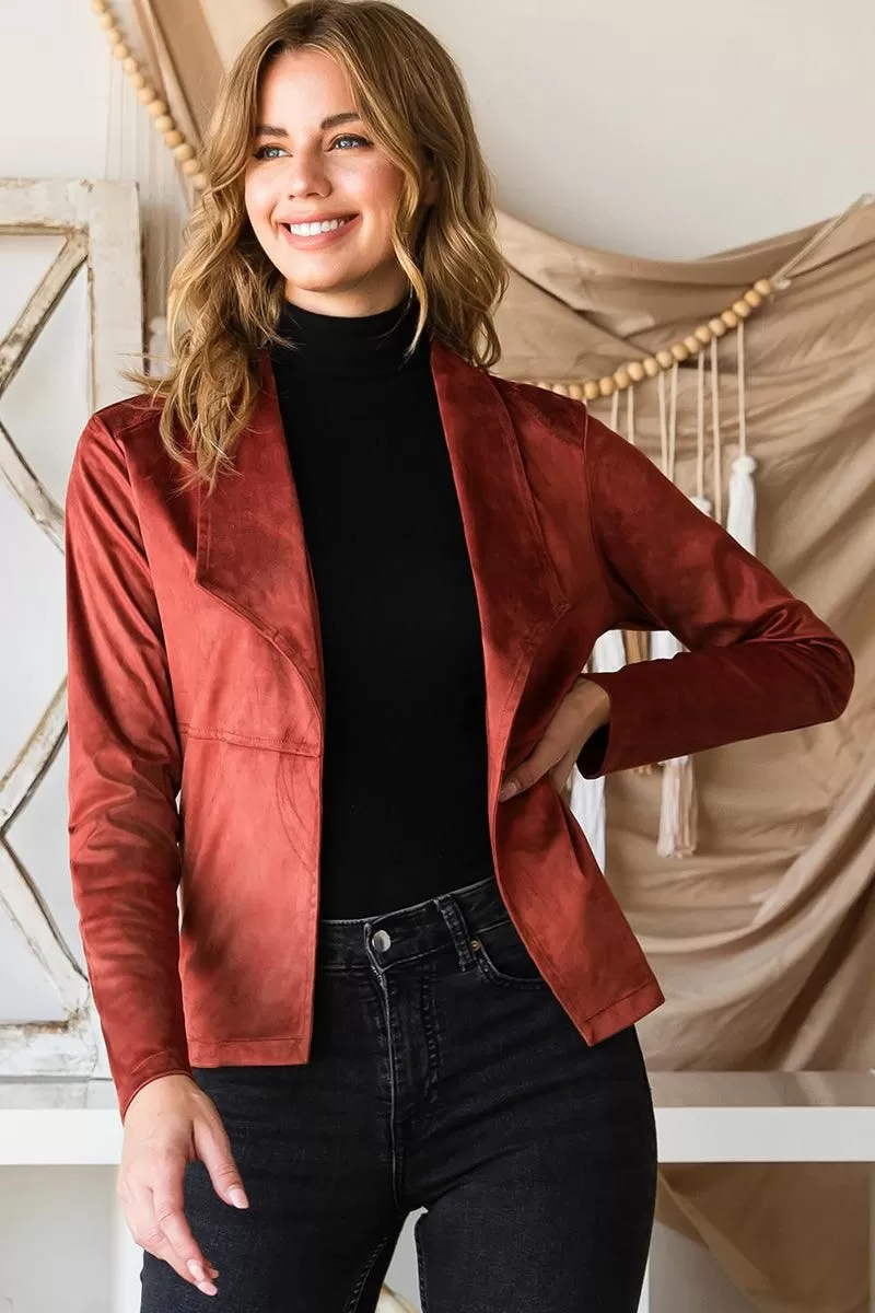 WATERFALL FAUX SUEDE OVER HIP LENGTH JACKET