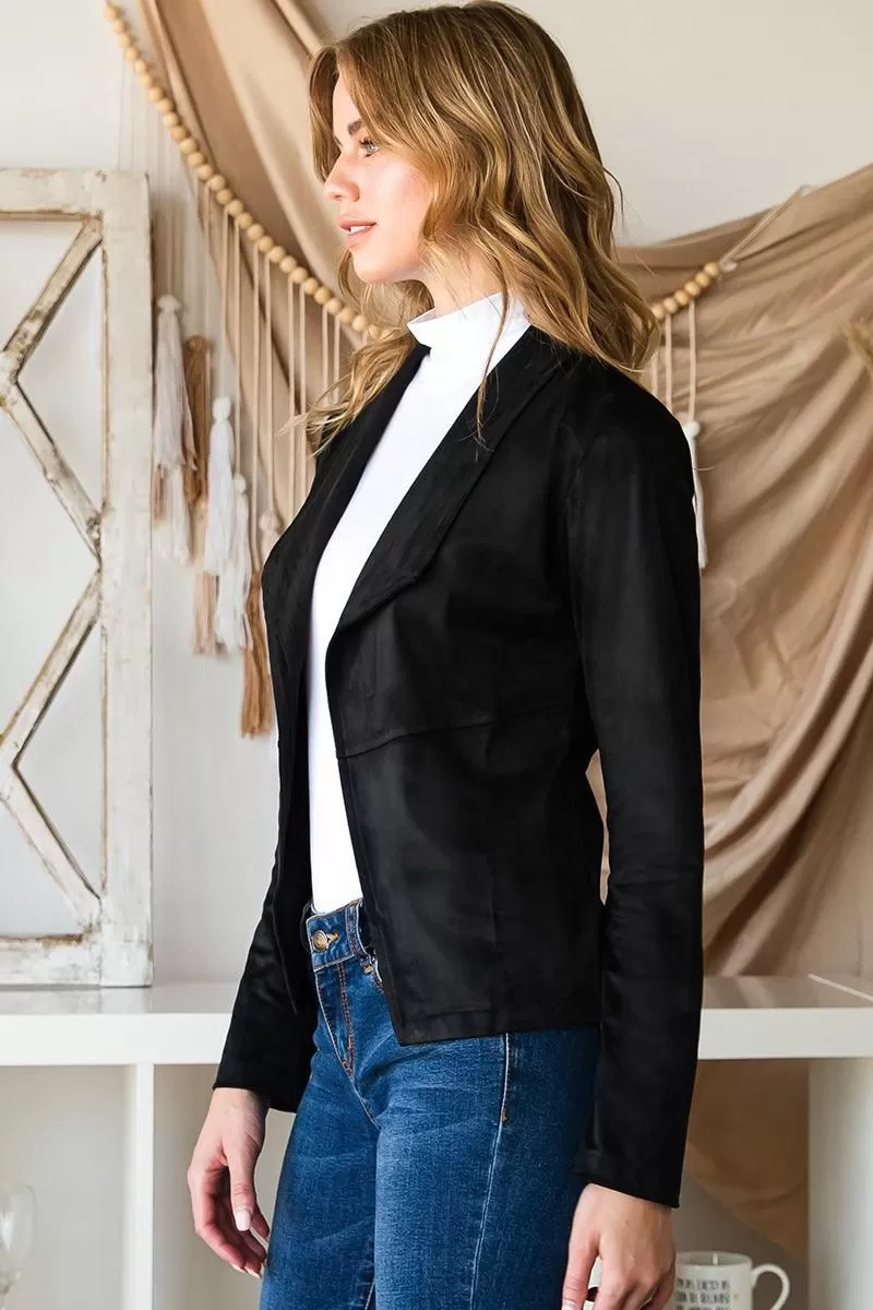 WATERFALL FAUX SUEDE OVER HIP LENGTH JACKET