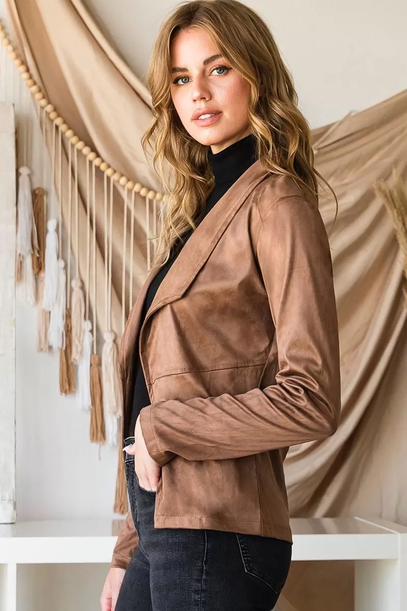 WATERFALL FAUX SUEDE OVER HIP LENGTH JACKET