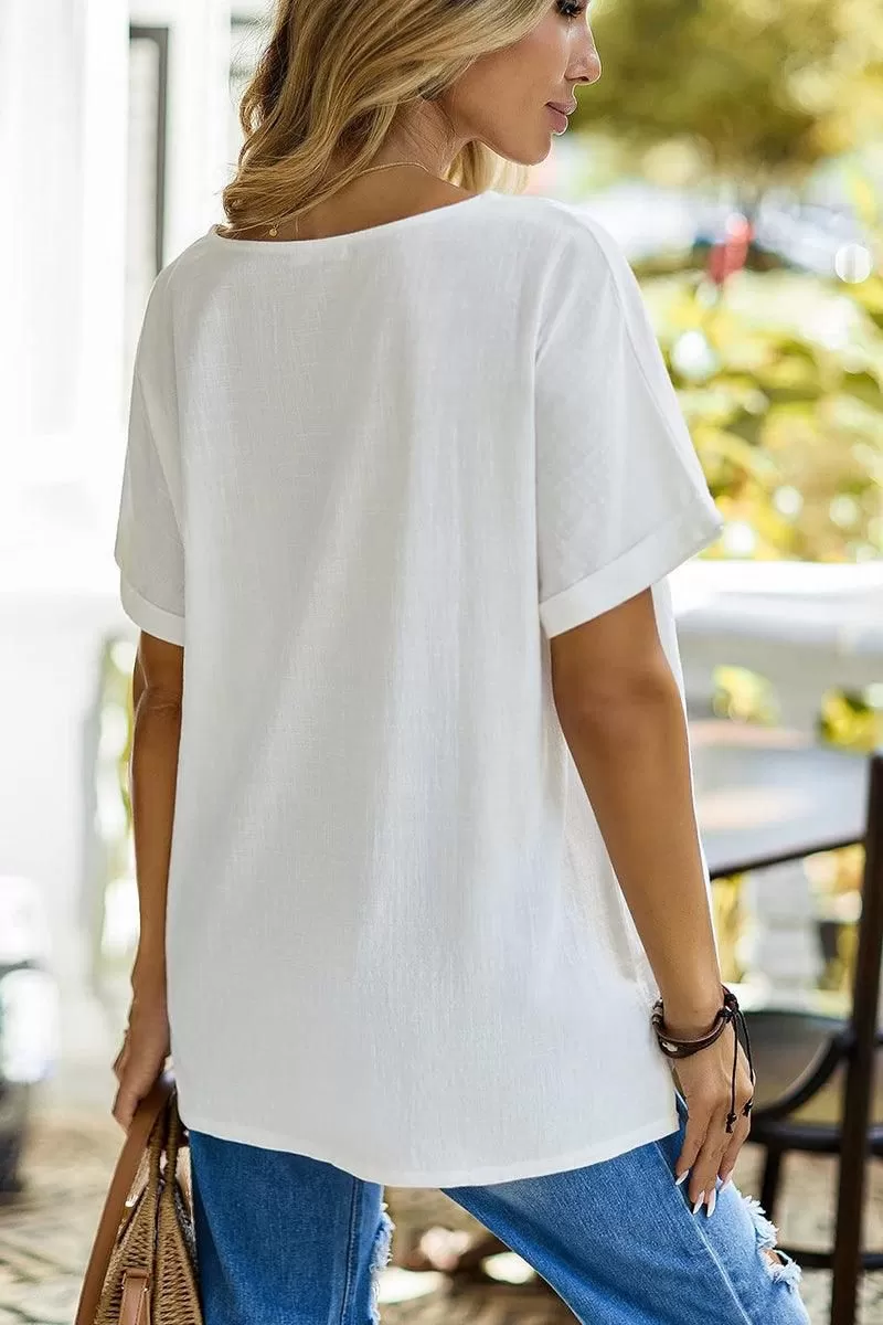 WOMEN BASIC ROLLED SLEEVE T SHIRT