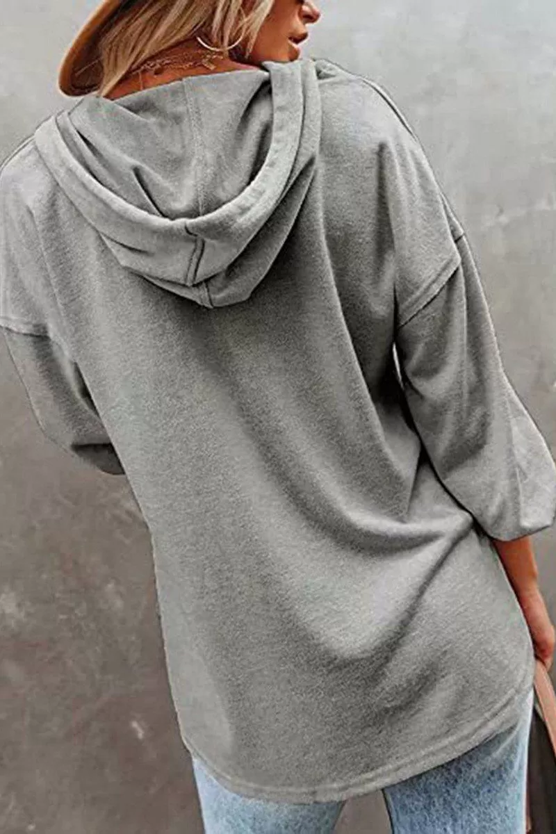 WOMEN BUTTON NECK OVERSIZED HOODIE PULLOVER