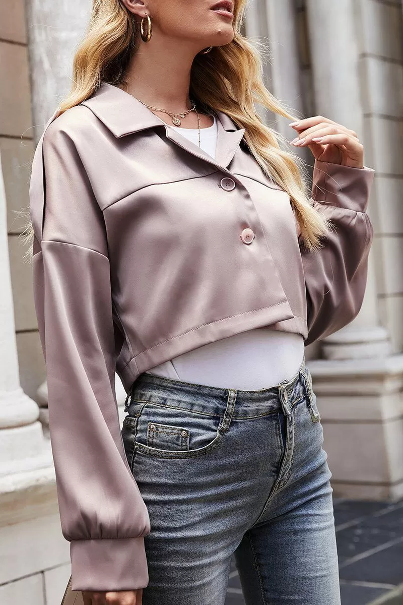 WOMEN BUTTON UP SHORT LAPEL CROP JACKET