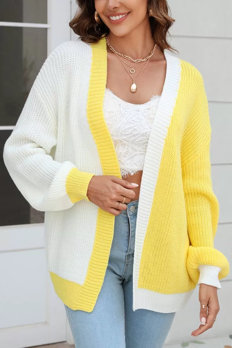 WOMEN COLORED OPEN FRONT KNIT CARDIGAN