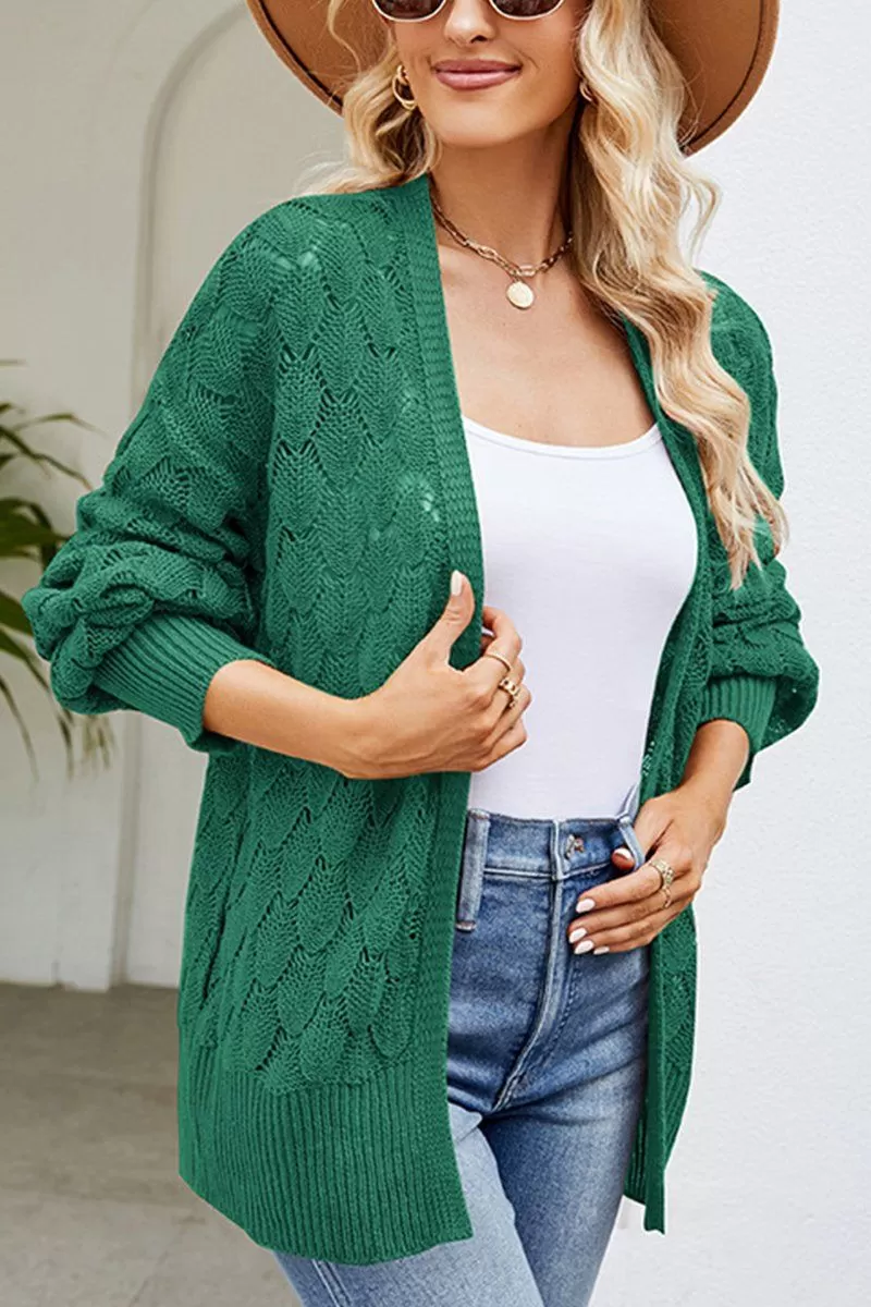 WOMEN HOLLOW OUT KNITTED SWEAT CARDIGAN