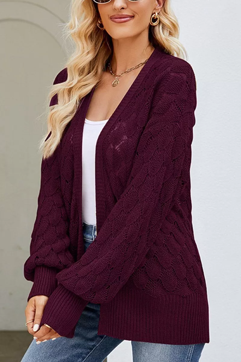 WOMEN HOLLOW OUT KNITTED SWEAT CARDIGAN