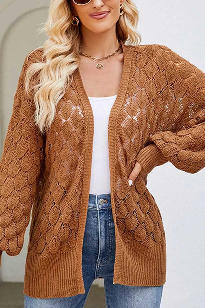 WOMEN HOLLOW OUT KNITTED SWEAT CARDIGAN